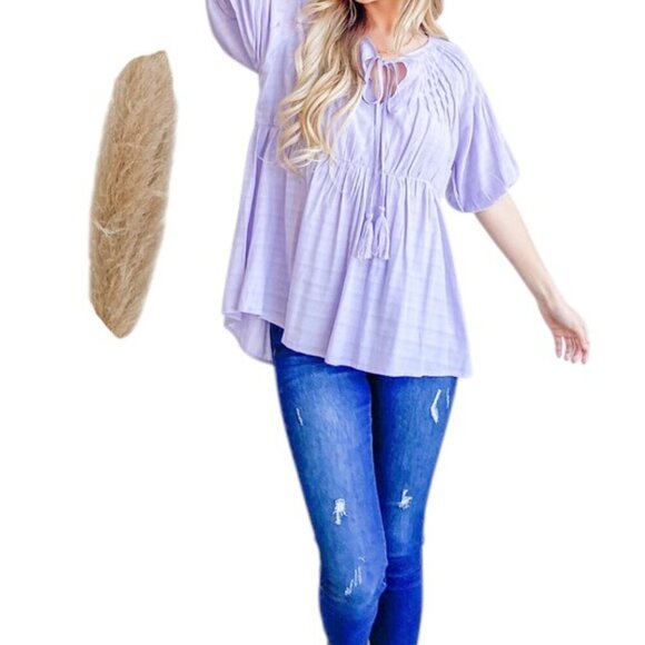 Purple Spring Textured Blouse with Tassels - Picture 6 of 7